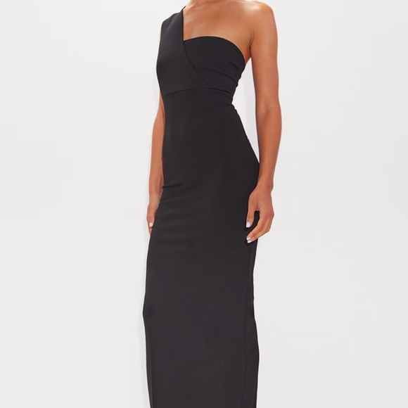 BLACK ONE SHOULDER FITTED MAXI DRESS - Picture 3 of 5